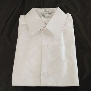 KYLE THOMAS WHITE MEN'S PLAIN FRONT REGULAR FIT MICROFIBER DRESS SHIRT.